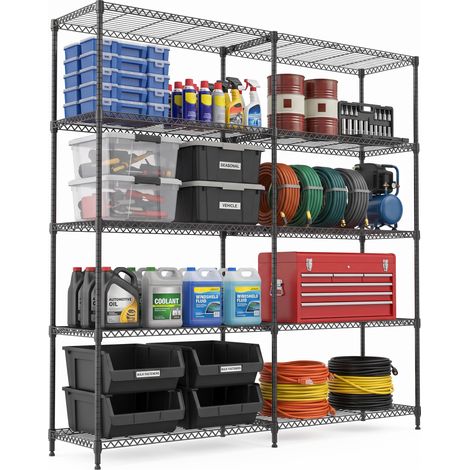 Étagère en métal à 5 niveaux pour charges lourdes, jusqu'à 567,5 kg, étagère de rangement stable pour garage, cave, atelier, buanderie, salle de loisirs et salle de stockage, noir foncé, 40 x 85 (1/5)