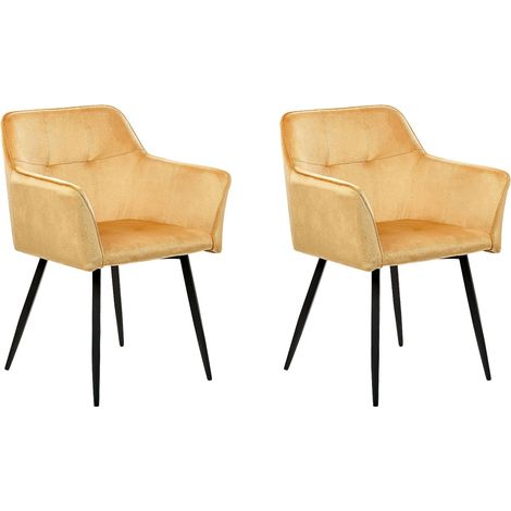 Set of 2 Dining Chairs JASMIN Velvet Mustard (1/5)