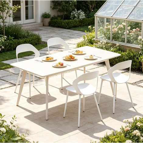Set di 4 sedie da pranzo 51x44x83 cm in PP e metallo bianco moderne FloraGrace (1/5)
