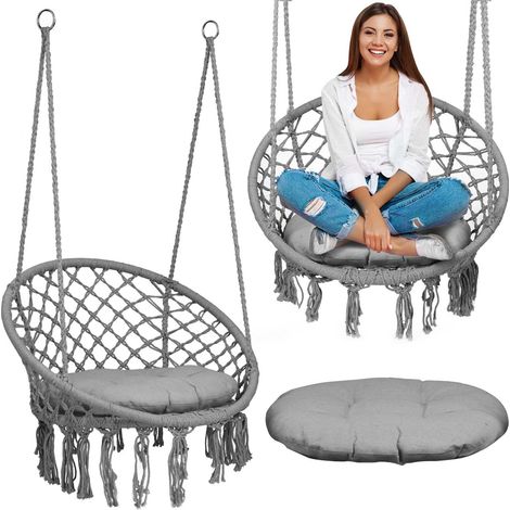 BOHO Hängeschaukel-Gartenstuhl, grau + Kissen (1/5)