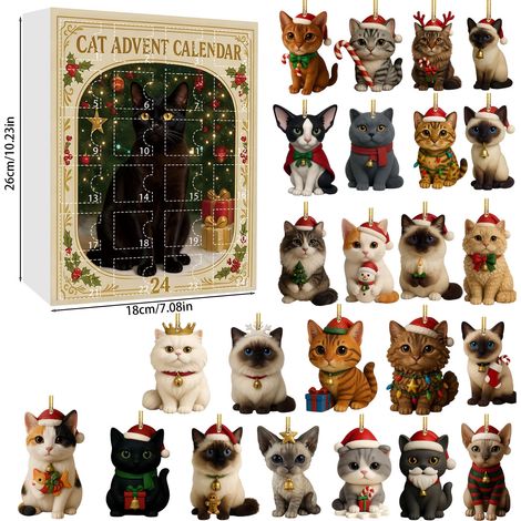 Calendrier de l'Avent surprise pour les amoureux des chats, 24 décorations de Noël en acrylique à suspendre, coffret cadeau pour sapin de Noël avec compte à rebours (1/5)