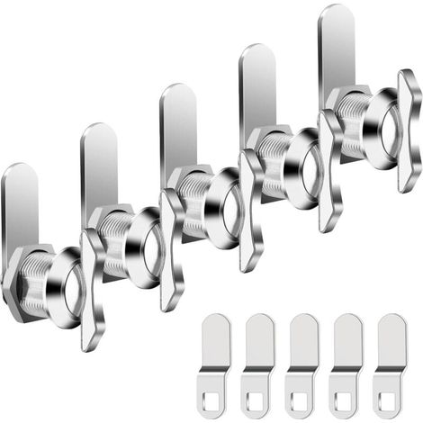 Lot de 5 serrures à came décalées, serrure à bouton rotatif pour tiroir, boîte aux lettres, armoire de camping-car, cylindre de serrure de rechange 100 % métal pour portes de rangement et camping-cars (1/4)