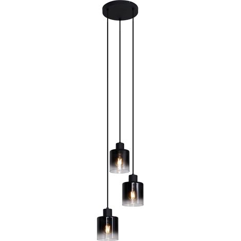 Modern Pendant Lamp Black with Smoke Glass 3-Light - Dame