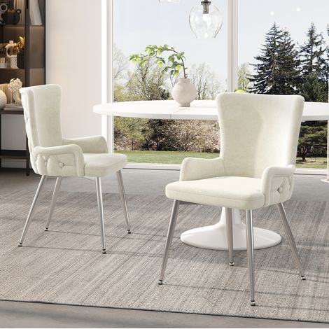 Silla de comedor de terciopelo, lote de 2, beige, patas de metal plateadas HAVRYA (1/5)