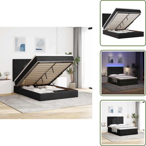 The Living Store Struttura Letto Pouf con Materassi Nero 140x190 cm in Velluto - Materasso a molle insacchettate