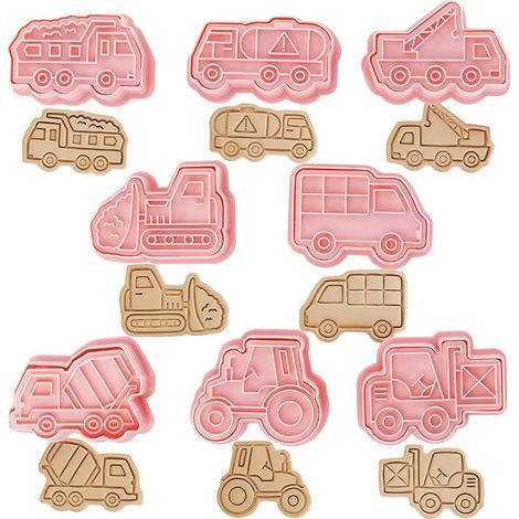 Set of 8 3D Plastic Biscuit Mould, Vehicle Engineering Transport Cookie Mould for Pastry Decorating Fondant Biscuit Cake (1/5)