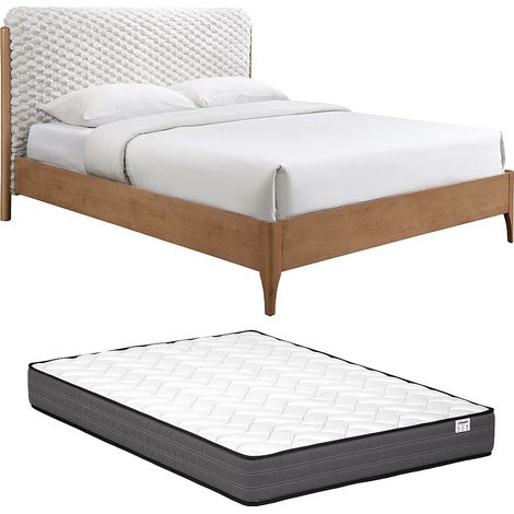 Letto 160 x 200 cm con testata in ecopelliccia Bianco e naturale + Materasso – SERAVELA