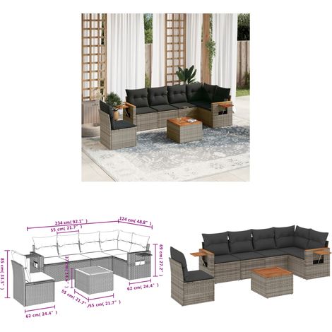 Salon de jardin avec coussins 7 pcs gris résine tressée - Salon De Jardin - Canapé Extérieur - Mobilier De Jardin - Set Salon - Résine Tressée - Home & Living (1/3)