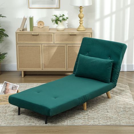 Klappsessel mit Bettfunktion, Klappbarer Relaxsessel in Samtoptik, Verstellbare Lehne, bis 120 kg belastbar, Dunkelgrün