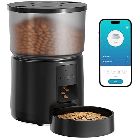 Automatic Cat Food Dispenser – 5G/2.4G WiFi – App Control, Voice Recording, Dual Power, Large Capacity – 3L, 10 Meals per Day, 10s Voice, 10 Servings Per Meal (1/5)