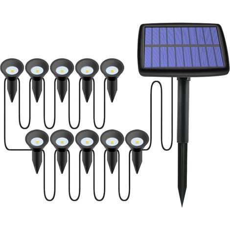 Spotlight Solaire Étanche - 10 LED SMD2835 - 3000 K - Panneau 5 V 0,5 W - Batterie LiFePO4 3 V 500 mAh - IPX4 - Pour Jardin Extérieur - Lot de 1 à 10 (1/5)