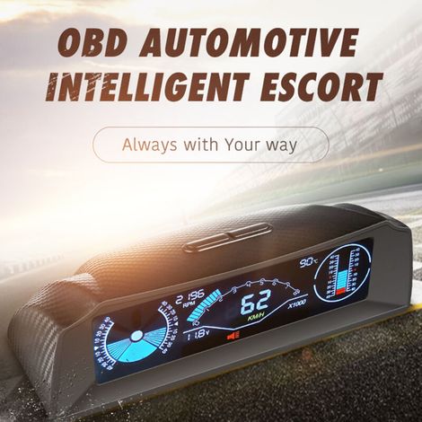 Jeffergarden Affichage tête haute de voiture LCD Compteur de vitesse numérique Multifonctionnel Inclinomètre Angle Pente Compteur Support Alarme de survitesse Rappel de fatigue au volant pour Camion S (1/5)