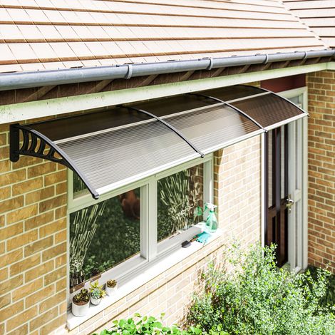 Tenda da sole esterna per porte e finestre 303x96x27 cm con supporto in lega di alluminio e policarbonato PP marrone