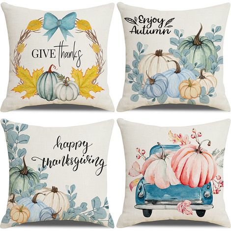 Housses de coussin d'automne, taies d'oreiller de décoration d'automne, housses de coussin décoratives de Thanksgiving d'automne pour canapé, chaise-lit, lot de 4, 18 x 18 pouces (1/5)