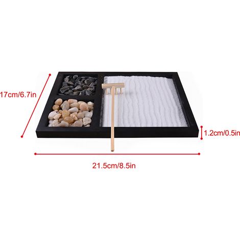 Miniatur-Zen-Meditationstisch mit Rechen, Sand und Steinen für Büro und Wohnzimmer. Zen-Sandtisch-Meditationsset, Tischdekoration mit Rechen, feinem Sand und Natursteinen. Geschenkidee zur Entspannung (1/5)