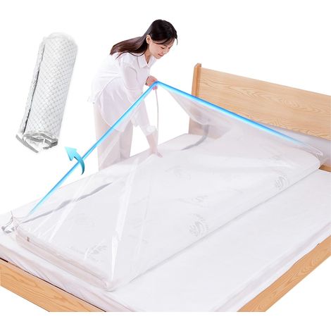BRAVIX Grands sacs de rangement sous vide pour matelas, vêtements, imperméables, refermables, réutilisables, économiseur d'espace, compresse le matelas de 80 %, sans pompe à vide (1/5)
