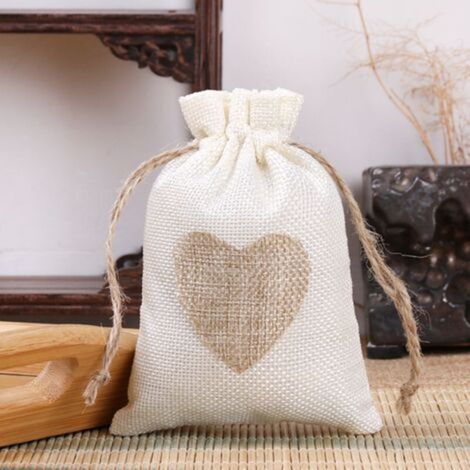 20Pcs Sachets en Toile de Jute Pochettes avec Cordon et Motif de Coeur pour Cadeau Mariage Bijoux Emballage faveurs de fête de Mariage Assortis pour Femme Ensemble，