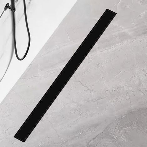 Caniveau de douche -80cm Plateau en verre noir- extra plat en acier inoxydable siphon de douche avec arrêt des odeurs et bonde de bord de crépine, caniveau de douche drain de sol (1/5)