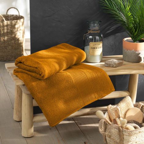 Drap de bain 90 x 150 cm – Coton éponge uni Tendresse Curry – 500 g/m²