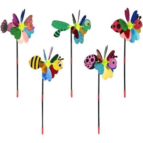 5 Pcs Moulin à Vent Jardin Plastique Moulin À Vent Spinner DIY Pelouse Jardin Cour Patio Party Decor Cadeaux Fantaisistes Insecte (1/4)