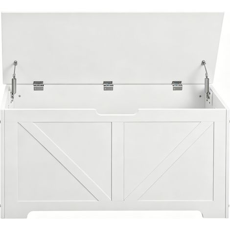 Banc à chaussures avec rangement 76 L en bois blanc 100 cm, banc d'entrée avec couvercle sécurisé, banc de chambre polyvalent et coffre discret - CHICFURN (1/5)