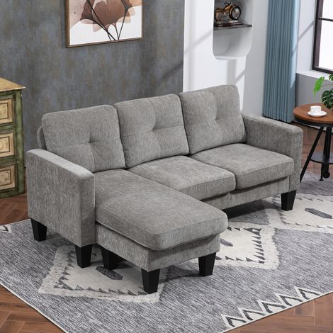 Canapé d'Angle 3 Places avec Coussin pour Assise et Dos, en Tissu Effet Chenille, 186x130x84 cm, Taupe (1/5)