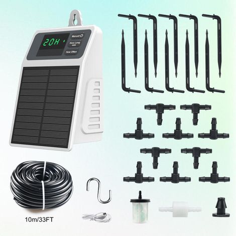 El kit de riego por goteo automático con energía solar incluye un temporizador y se puede utilizar para 10 plantas en maceta. (1/5)