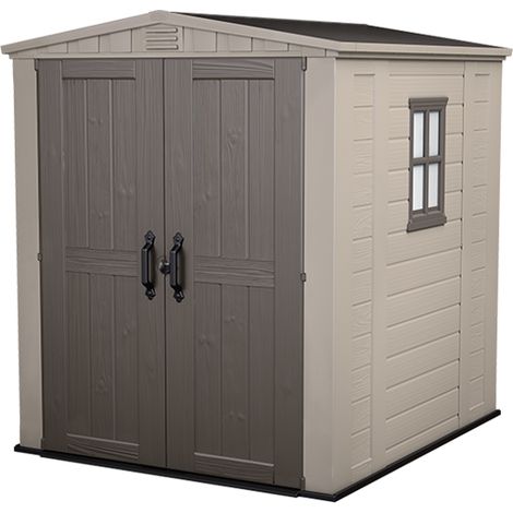 KETER Caseta de jardín FACTOR 6X6 EXTERIOR cobertizo de almacenamiento ordenación madera acero metal resina efecto madera 178cmx196cmx208cm WxDxH (1/5)