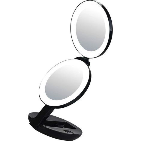 Miroir de maquillage à trois volets portable pliant portable beauté double face petit miroir led avec lumière de remplissage (noirDiamètre 11.43x2.9cm) (1/4)