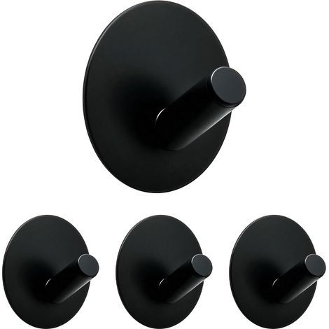 Set mit 4 selbstklebenden Haken für Schränke, Badezimmer, Duschen, Toilettenartikel, Küchen und Aufbewahrung wasserfest und langlebig schwarz (1/5)