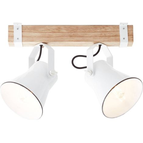 BRILLIANT Lampe Plow Spotbalken 2flg weiß/holz hell 2x A60, E27, 10W, geeignet für Normallampen (nicht enthalten) Köpfe schwenkbar (1/5)
