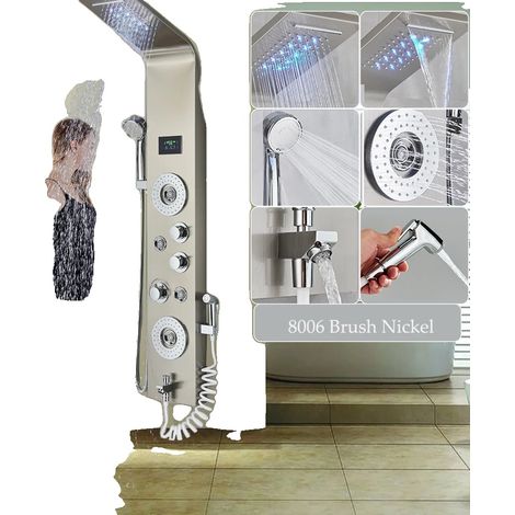 Panel de ducha LED, control de agua fría y caliente, diseño moderno. (1/2)