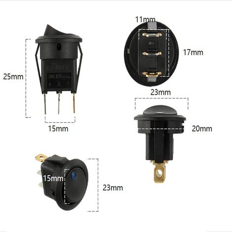 Interrupteur d'éclairage LED rond bleu KCD1-8 12V 20A Interrupteur à bascule étanche pour véhicules marins et divers Interrupteur d'éclairage étanche à 3 broches avec étui (2pcs) (1/5)