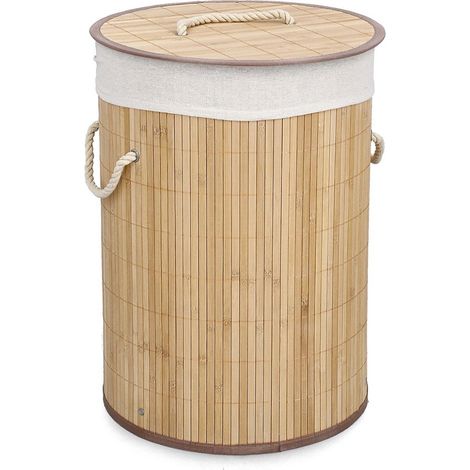 Runder Wäschekorb aus Bambus mit weißem Stoffeinsatz 35x50 cm Ananda YES