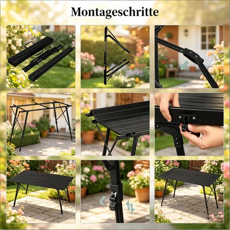 Table de camping pliable à hauteur réglable, table d'extérieur portable, table de pique-nique robuste pour jardin, terrasse et voyage. (1/5)