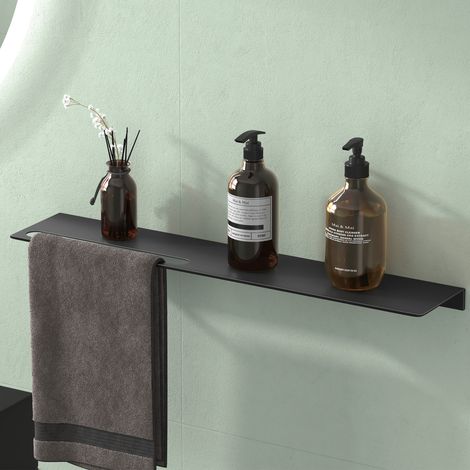 Mai & Mai Étagère Murale de Rangement en Aluminium Porte-Serviettes au Mur Support Rangement à Poser à Susprendre pour Salle de Bain Cuisine Noir Mat 60×12,5×3,2 CM Reglo-06 (1/5)