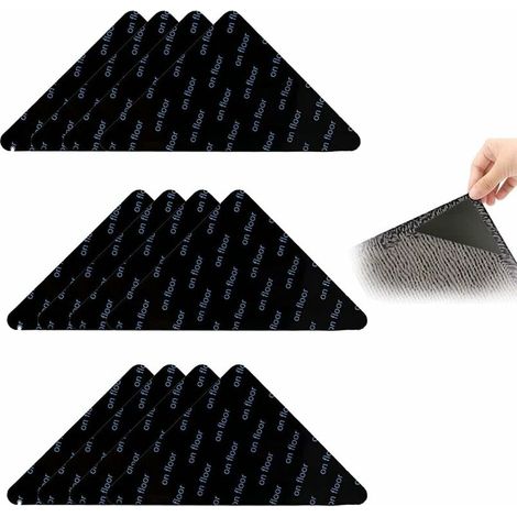 Ruban Antidérapant de Tapis,12 Pièces Anti Dérapant Tapis Auto Adhésif, Autocollant de Tapis, Triangles, Lavables et Réutilisables, pour Cuisine, Salon, Salle de Bain, Bureau, Chambre (Noir) (1/5)
