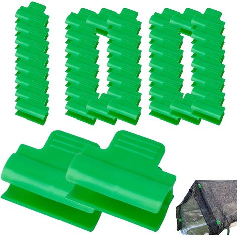 Pinzas para mallas de jardín, 100 unidades por paquete, fijaciones robustas y duraderas para invernaderos (10 mm). (1/5)