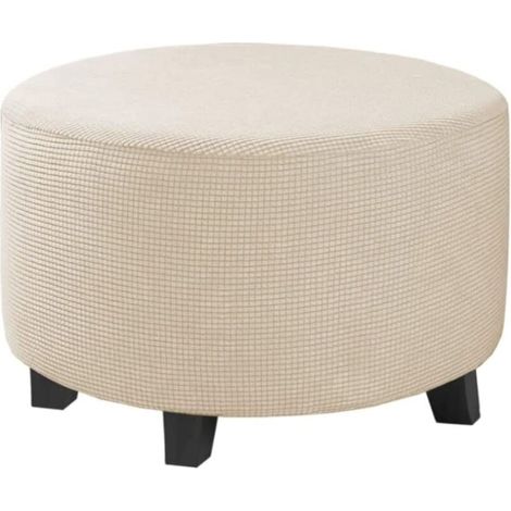 Housse ronde pour pouf, housse de protection, jacquard extensible, protection pour meubles, antidérapante, PETITE, ronde naturelle. (1/4)