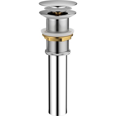 Bonde de lavabo - Large ouverture de 4,4 cm (1-3/4 po) - Bouchon de vidange - Bonde clic-clac - Bonde chromée - Anti-débordement - Accessoire de lavabo - Acier inoxydable - Argent (1/5)