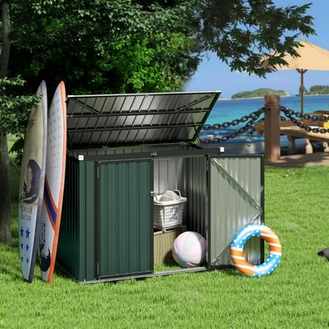 Abri de Stockage en Métal Galvanisé pour Poubelles Extérieur Abri de Jardin Verrouillable avec Toit Ouvert 2 Portes 172X95,5X130 CM Vert (1/3)