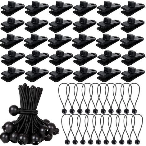 60 PCS Fixation Pince pour Bâche de Verrouillage avec Tendeur Elastique Noir, Clip de Bâche Tente Pince pour Auvent Fixation Bache Tarp Caravan Housse Couvertures de Piscine (1/5)