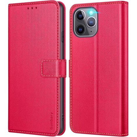 Ganbary iPhone 11 Pro Hülle Leder Klapphülle Kartenschlitzen Rot (1/5)
