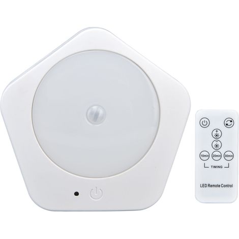 Prise veilleuse avec détecteur de mouvement, télécommande minuterie, 3 couleurs, gradation, pour salle de bain couloir cuisine garage WC (piles incluses, tension AC110-220V, norme européenne) (1/5)