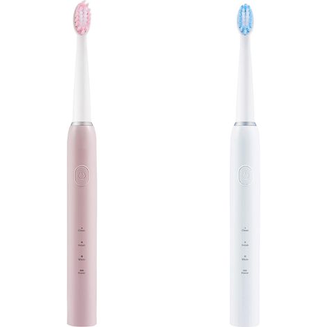 Brosse à dents électrique, modèle duo, série 905, comprenant 2 corps principaux et 4 têtes de brosse de rechange (blanches et roses).-AquaForge