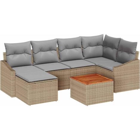 Maison Exclusive - Gartensofa-set 7 pcs Beige und Hellgrau Poly-R