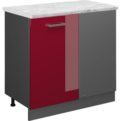 Mobile ad angolo cucina R-Line, Rosso bordeaux lucido, 86 cm PL Marmo, Vicco