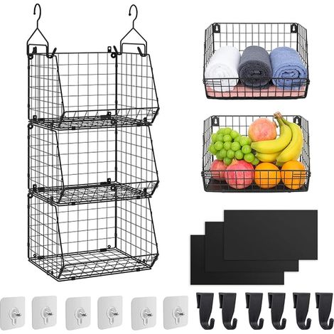 Corbeille a Fruit Panier fruit et Legumes Rangement Suspendu Etagere Suspendue 3 Niveaux Murale Suspendue Range Rangement Cuisine Acier allié Noir (1/5)