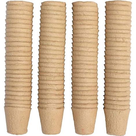 100 pots de semis biodégradables, pots de semis ronds de 8 cm de diamètre, outils de jardinage. (1/5)