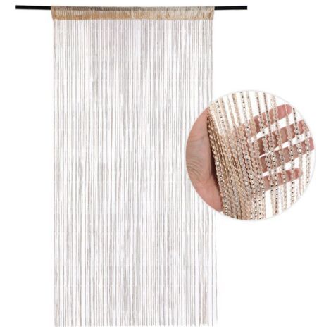 Rideau de porte moustiquaire 100x200 cm rideau de chambre rideau de porte rideau de séparation rideau à pompons rideau suspendu (champagne) (1/5)